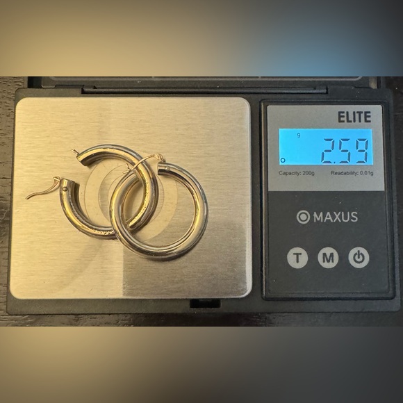 14k Israel Yellow Gold Unique Hoop Earrings With Diamond - Picture 10 of 14